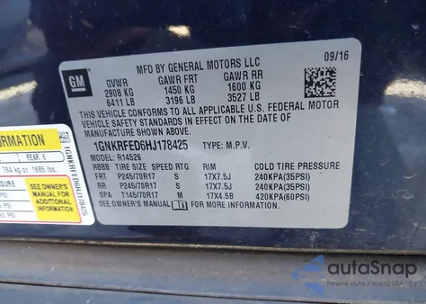 2017 Chevrolet Traverse Ls z USA, uszkodzony, nr VIN 1GNKRFED6HJ178425